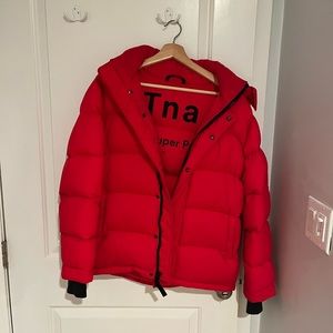 aritzia red puffer jacket, size XS. Great condition.